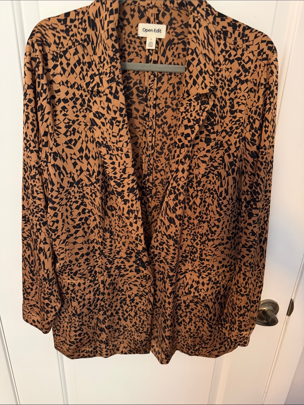 Open Edit Women's Tan & Black Printed Blazer Jacket